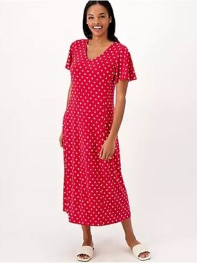 Susan Graver Red Polka Dot Midi Dress